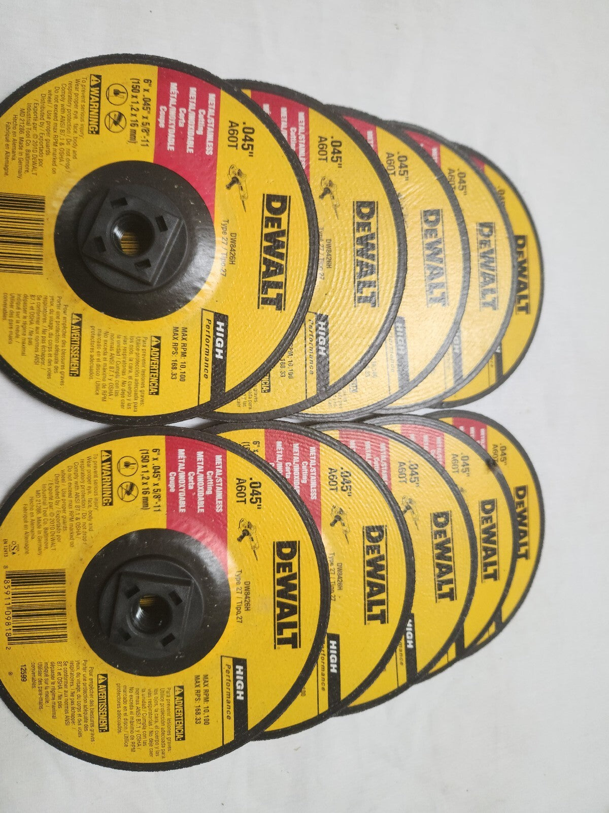 Dewalt DW 8426 H 6" X .045" X 5/8-11" Thin Cut-Off Wheel 10 Pack