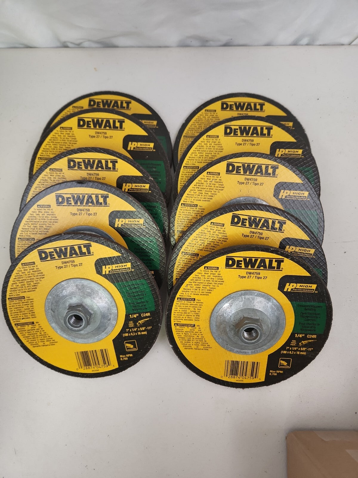 "NEW" Dewalt DW4759 7" X 1/4" X 5/8-11 " Masonry Grinding Wheel 10 Pack