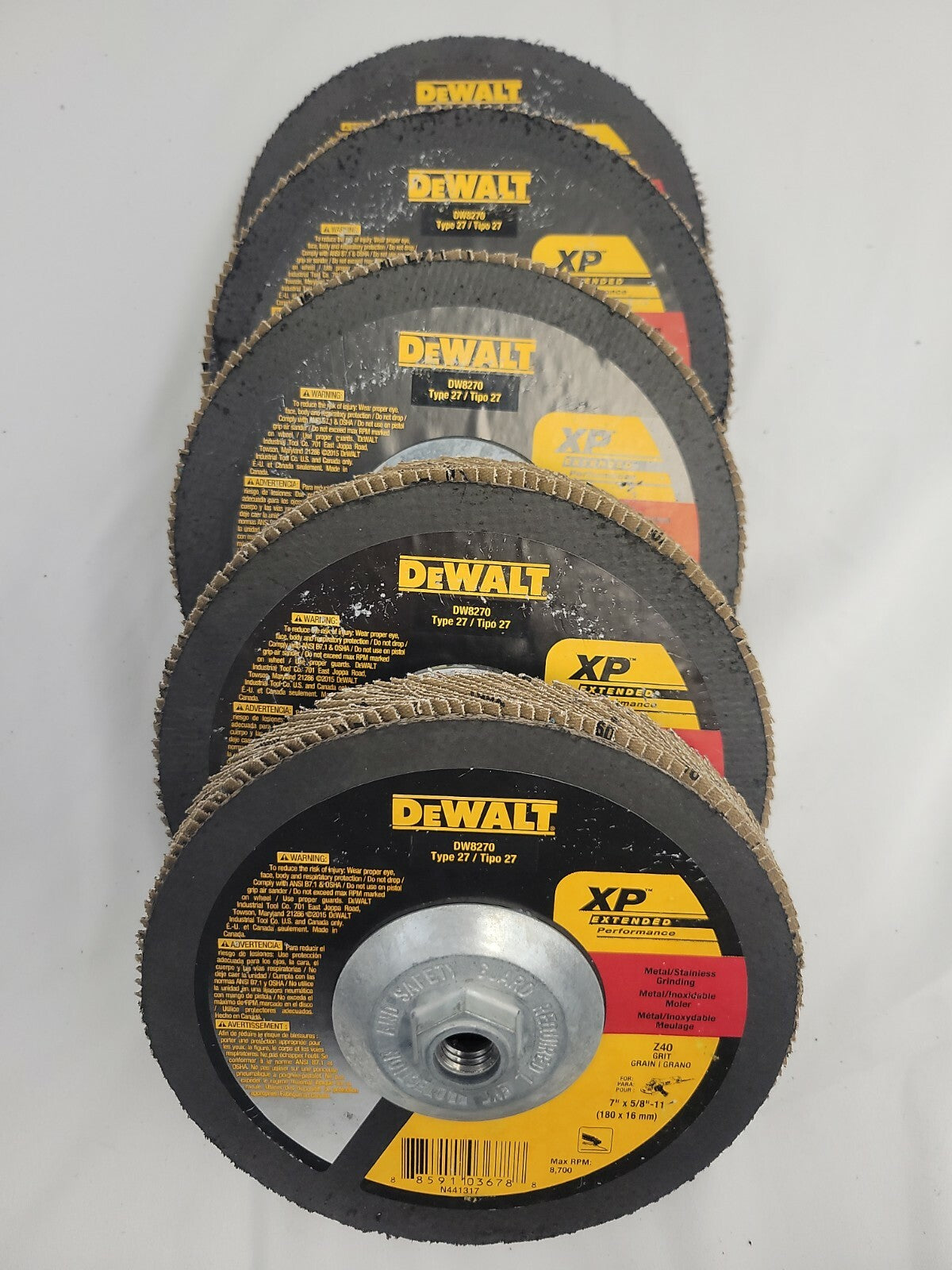 DEWALT DW 8270 7" X 5/8"-11 Z40 Grit Flap Disc 5 Pack No Box