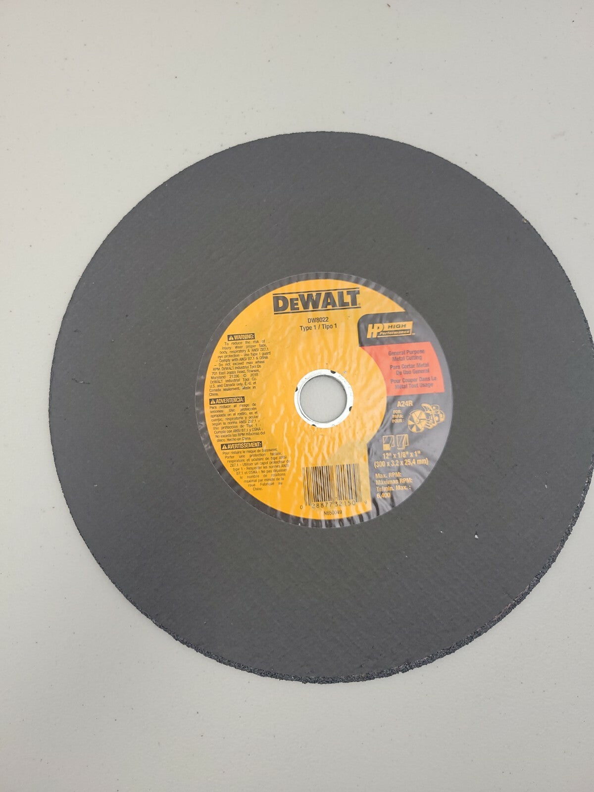 DEWALT DW8022 12" x 1/8" x 7/8" General Purpose Cut Off Wheel 10 Pack