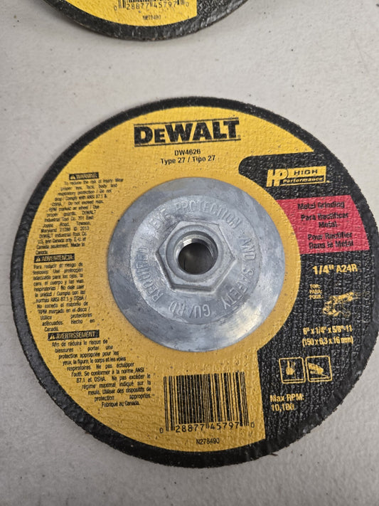 DEWALT DW 4626 6"x1/4"x7/8" Grinding Wheel 10 Pack "NEW"
