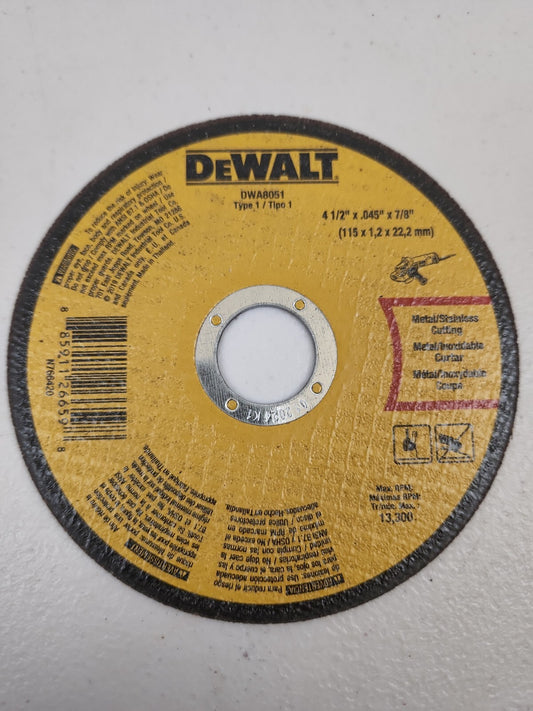DeWalt DWA 8051 4 1/2" X .045" X 7/8" Thin  Cut Off  Wheel Metal