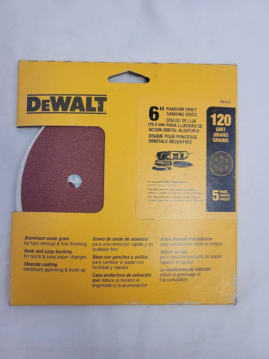 DEWALT DW 4388 6" 120 Grit Random Orbit Palm Sander Pad 5 Pack