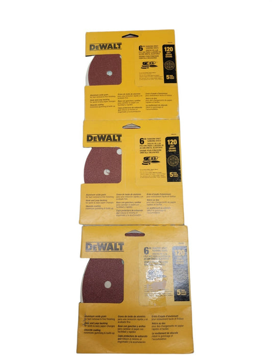 Dewalt DW4333 Random Orbital Sanding Disc, 6in, 120 Grit. 5 Pack X 3