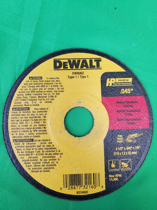 DEWALT DW 8062 4 1/2" X .045" X 7/8"  Thin Cut Off Wheels  100 Pack