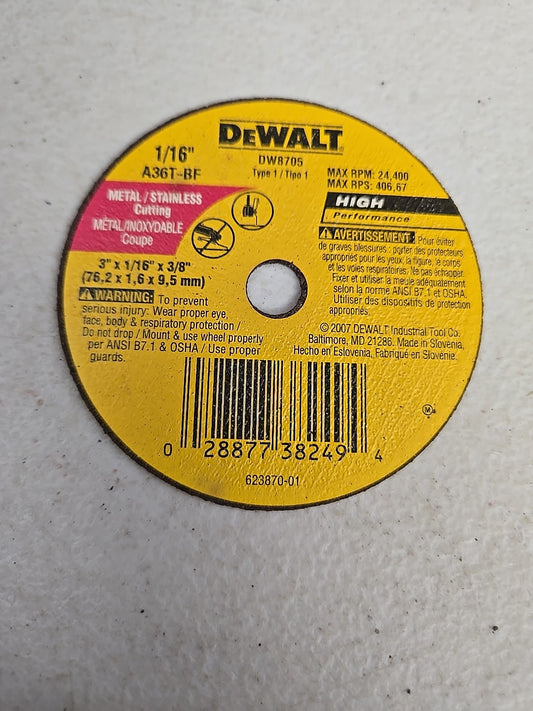 DEWALT DW8705 Aluminum Oxide Cut-Off Wheel 3” X 1/16” X 3/8” (50 PACK)