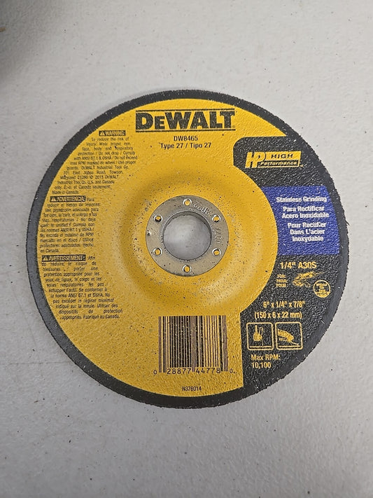 DeWalt DW 8465 6" x 1/4" x 7/8" Grinding Wheels, 10 pack New In Box