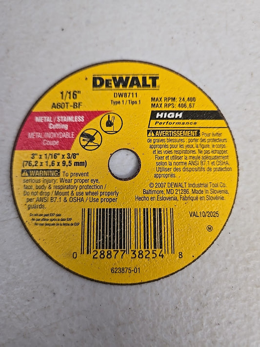 DeWalt DW8711 3" X 1/6" X 3/8" Cutting Wheel 50 Pack