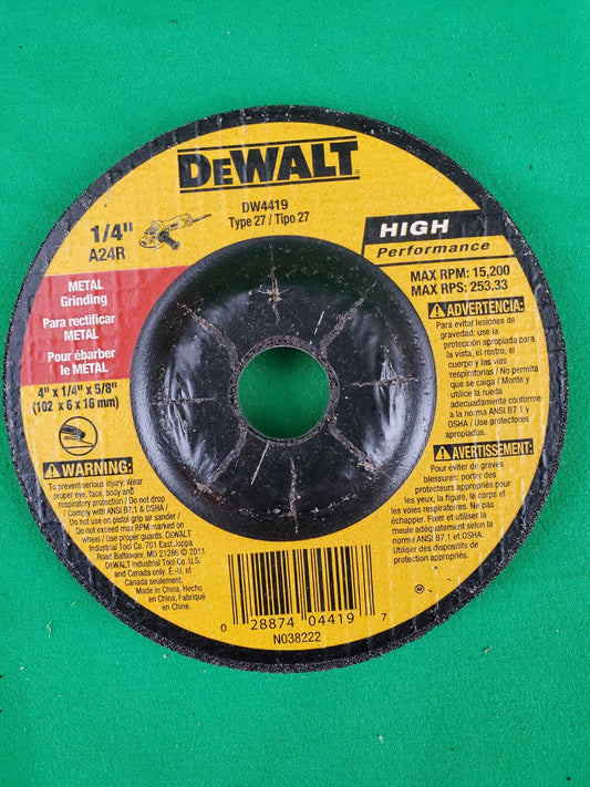 Dewalt DW 4419  4" X 1/4" × 5/8"  Grinding Wheel  25 Pack