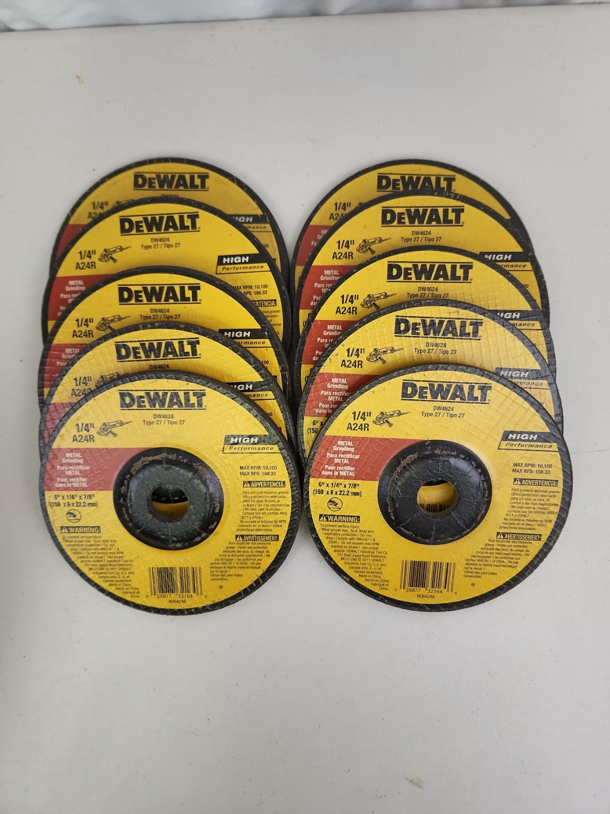 DEWALT DW4624 6" x 1/4" x 7/8" High Performance Metal Grinding Wheel 10 Pack