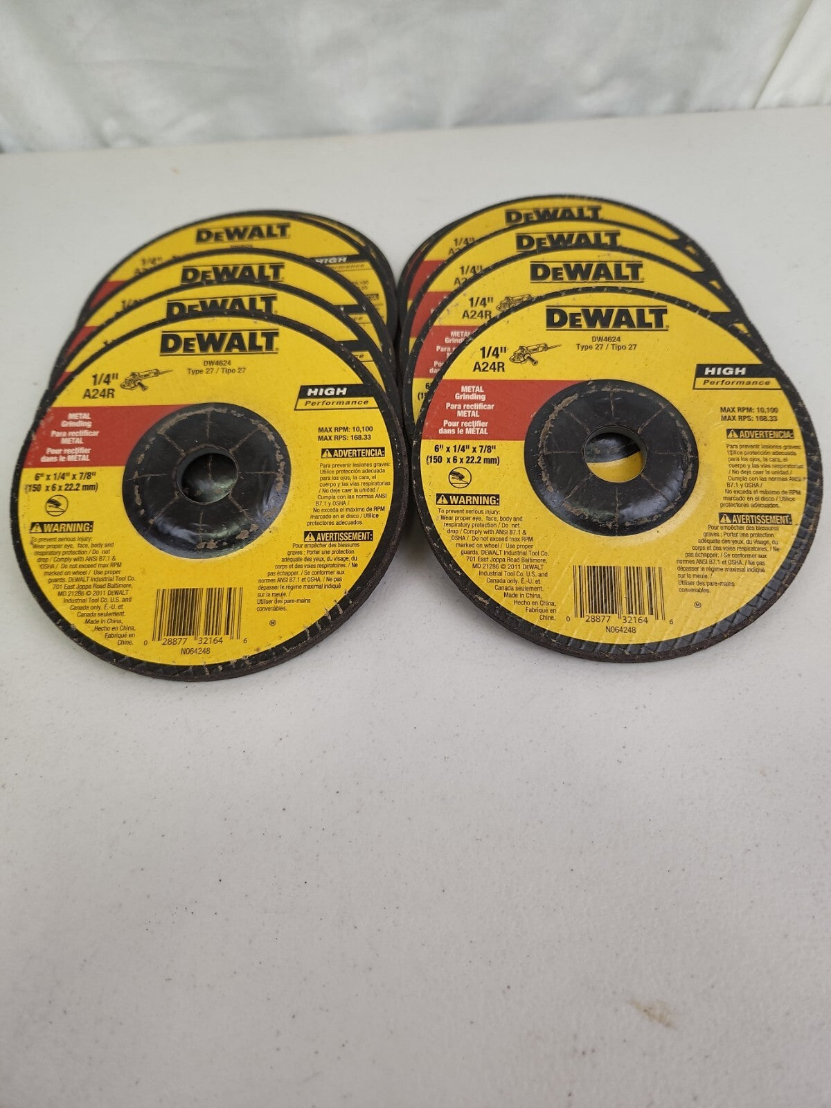 DEWALT DW4624 6" x 1/4" x 7/8" High Performance Metal Grinding Wheel 10 Pack
